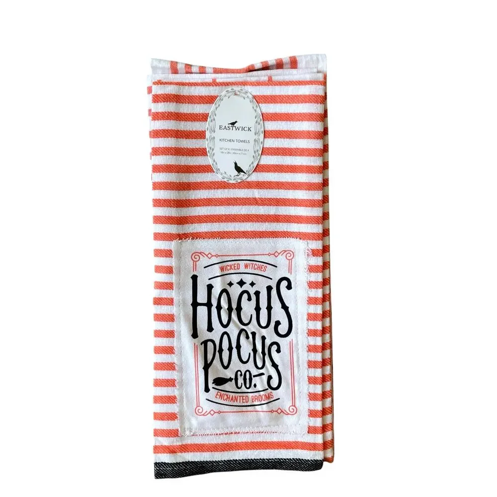 4pc Halloween HOCUS POCUS Kitchen Towels 18x28 Orange White Black New